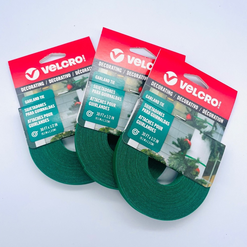 3 VELCRO Brand 1/2" × 30ft Green‎ Multipurpose~Holiday Decorating  Garland Ties